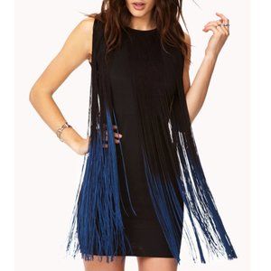LBD WITH OMBRE BLACK AND BLUE FRINGE